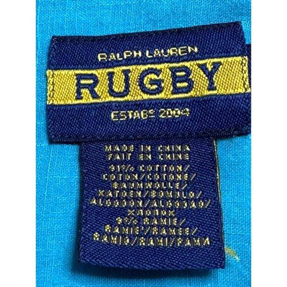 Ralph Lauren Rugby Womens Boyfriend Button Down Turquiose Blouse Roll Tab Size 0 - Picture 7 of 10